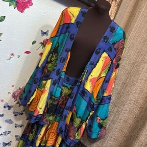 Vintage 1980’s Platinum By Dorthy Schoelen multicolor kimono skirt set. Size 14.